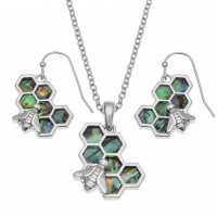Asymmetric Honeycomb Bee Pendant / Earring Set