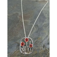 Three Small Red Poppies Pendant with Chain Three Small Red Poppies Pendant with Chain