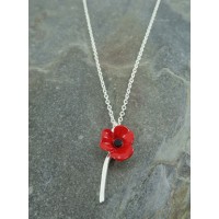 Red Poppy On Stem Pendant with Chain Red Poppy On Stem Pendant with Chain