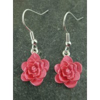 Rose Pink Camellia Hook Earrings