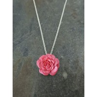 Rose Pink Camellia Pendant with Chain