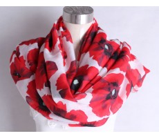 White/Red Poppy Scarf